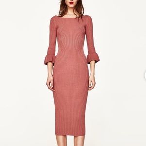 Zara Rib Knit Dress Size Small. Very stretchy. Salmon Pink Color